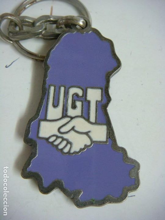 Collection of Keychains: LLAVERO DE UGT EN EL DORSO LLEVA ESCRITO UNION GENERAL DE TRABAJADORES PALENCIA