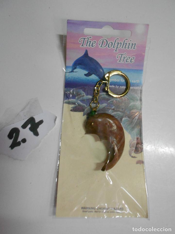 Collezionismo di Portachiavi: ANTIGUO LLAVERO DELFIN DE SEMILLA DEL ARBOL DE LOS DELFINES (HURA CREPITANS) EN SU BLISTER NUEVO