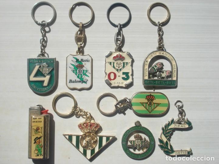 Coleccionismo de llaveros: Lote 8 Llaveros + 1 Funda para Mechero F&uacute;tbol Gordillo Musho Beti Real Betis Balompi&eacute; RBB A&ntilde;os 80