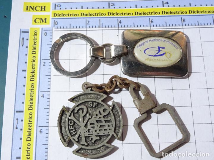 Collectionnisme de portes-cl&eacute;s: 2 LLAVEROS DE TRENES FERROCARRILES. COLEGIO HU&Eacute;RFANOS FERROVIARIOS, HERMANDAD FERROVIARIA CAT&Oacute;LICA