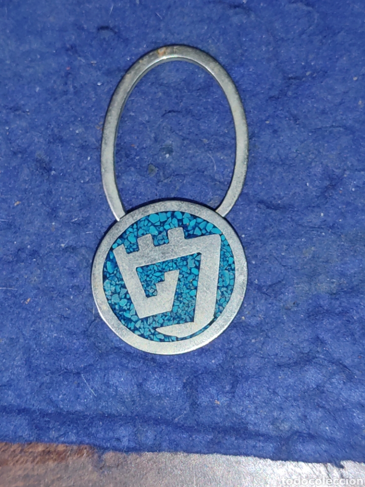 Coleccionismo de llaveros: Llavero de presi&oacute;n de alpaca contrastada y turquesa,M&eacute;xico,contrastado.Vintage.