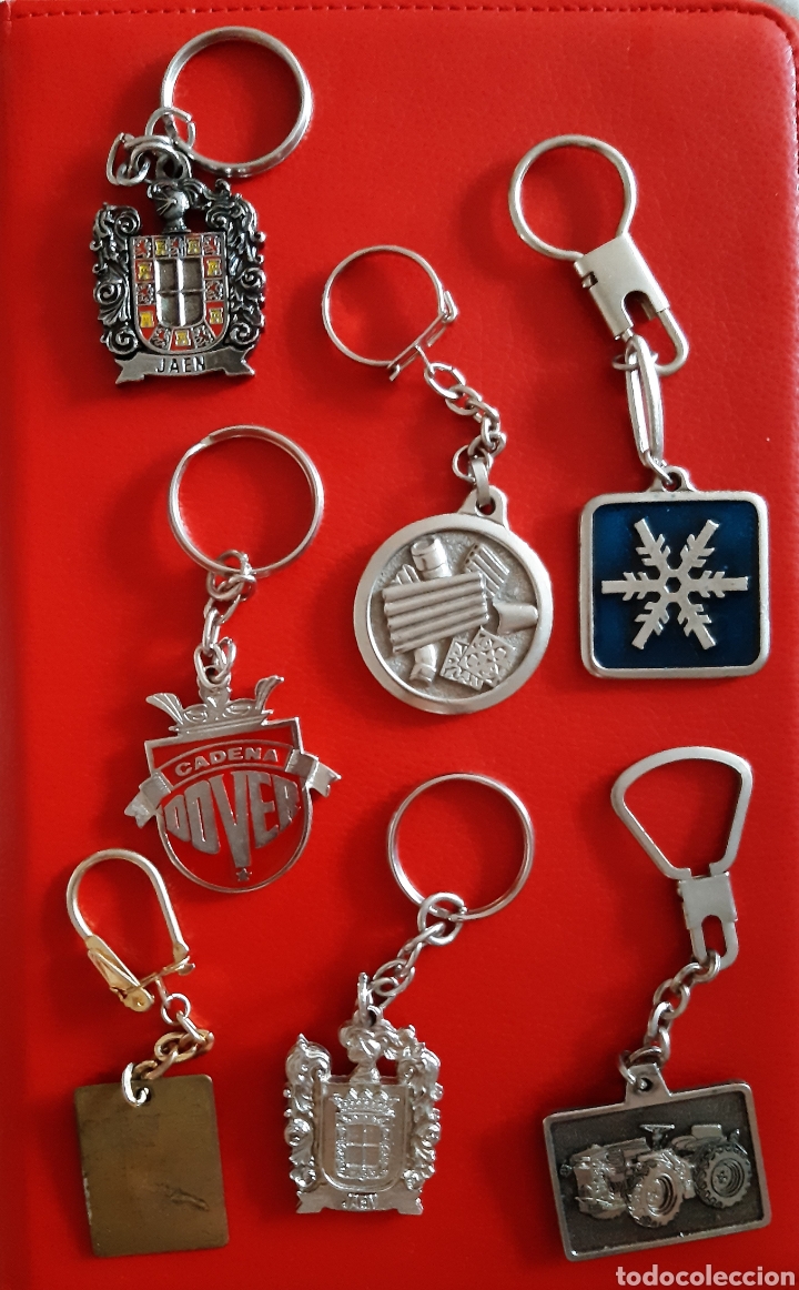 Sammlung von Schl&uuml;sselanh&auml;ngern: Llaveros antiguo de los a&ntilde;os 80 de negocios de Jaen Astorga, filatelia, Dover llavero