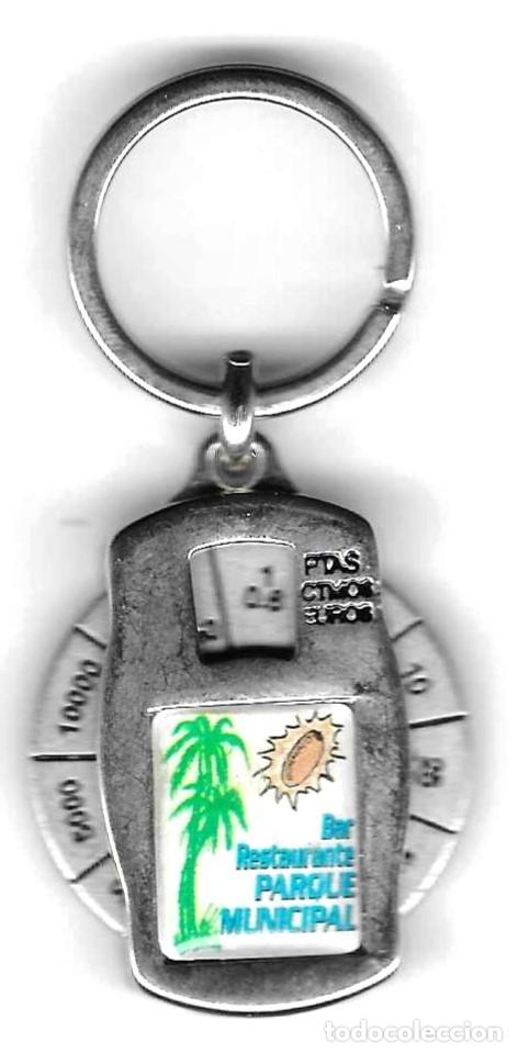 Sammlung von Schl&uuml;sselanh&auml;ngern: Llavero Pesetas-C&eacute;ntimos-Euros. Bar Rest. Parque Municipal. Elche. 18-531