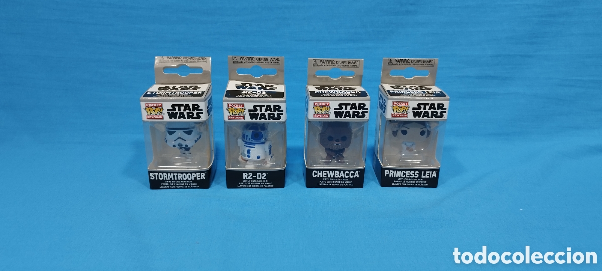 Coleccionismo de llaveros: 4 LLAVEROS CON FIGURAS STAR WARS POCKET POP KEYCHAIN CHEWBACCA , R2-D2 , PRINCESA LEIA, STROMTROOPER
