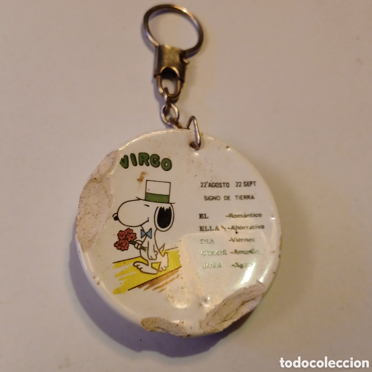Coleccionismo de llaveros: Llavero cer&aacute;mica a&ntilde;os 80 plato hor&oacute;scopo Virgo Snoopy