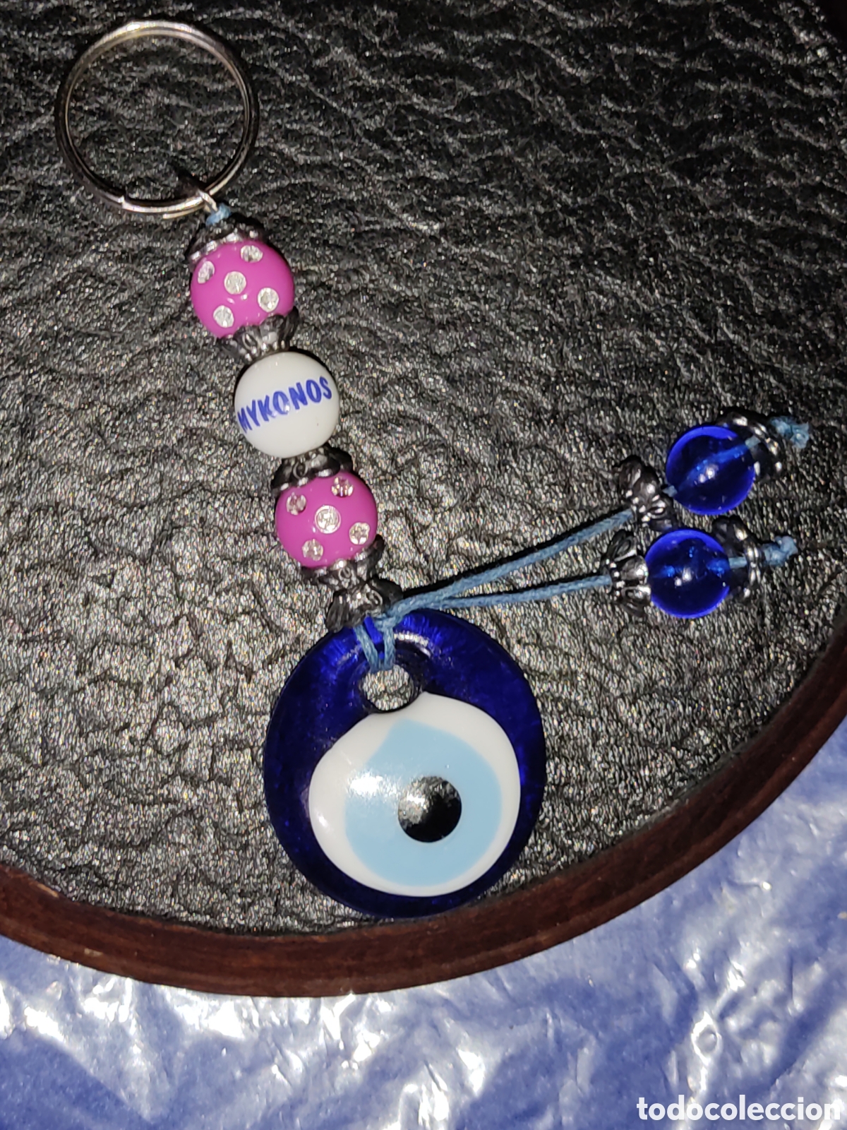 Sammlung von Schl&uuml;sselanh&auml;ngern: Llavero ojo turco de cristal de Murano,recuerdo de Mykonos.