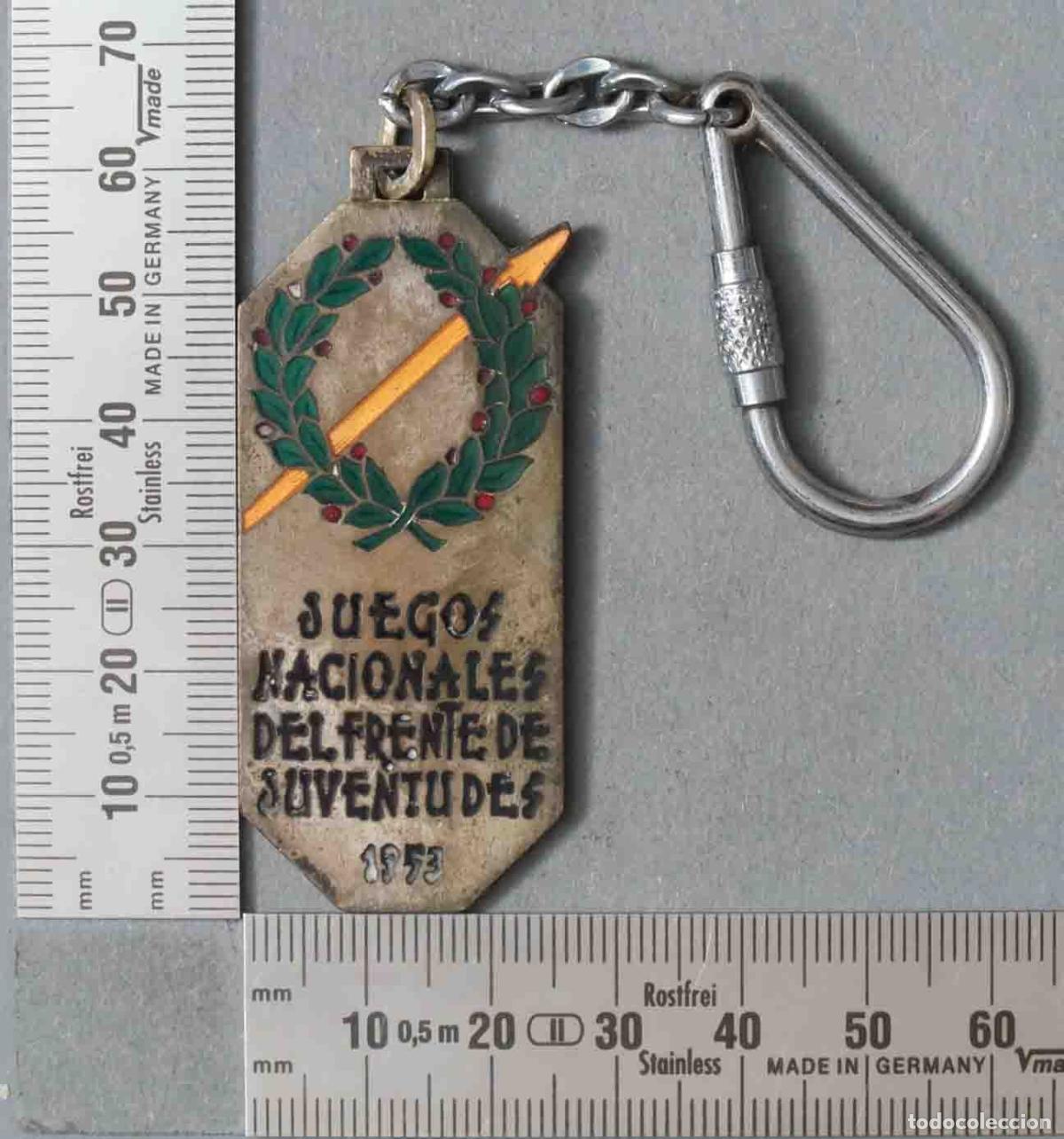 Colecionismo de porta-chaves: LLAVERO. KIEGOS NACIONAL DEL FRENTE DE JUVENTUDES. 1953. PLATA Y ESMALTE. ORGANIZACION
