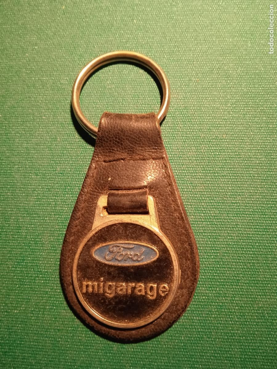 Collezionismo di Portachiavi: LLAVERO DE CUERO CON PUBLICIDAD EN CHAPA METALICA DE MIGARAJE - FORD
