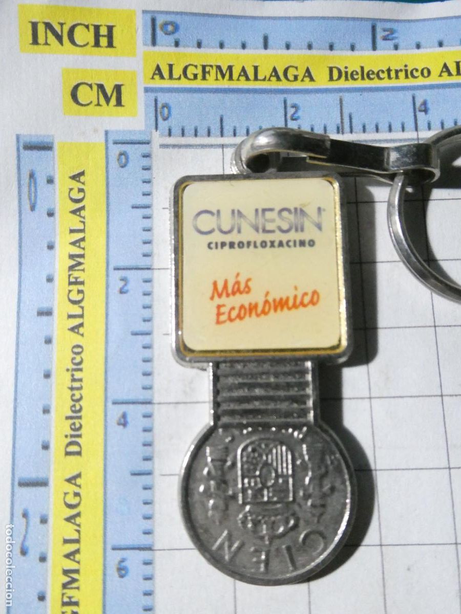 Collection of Keychains: LLAVERO DE MEDICINAS MEDICAMENTOS. CUNESIN. FICHA CARRITO SUPERMERCADO