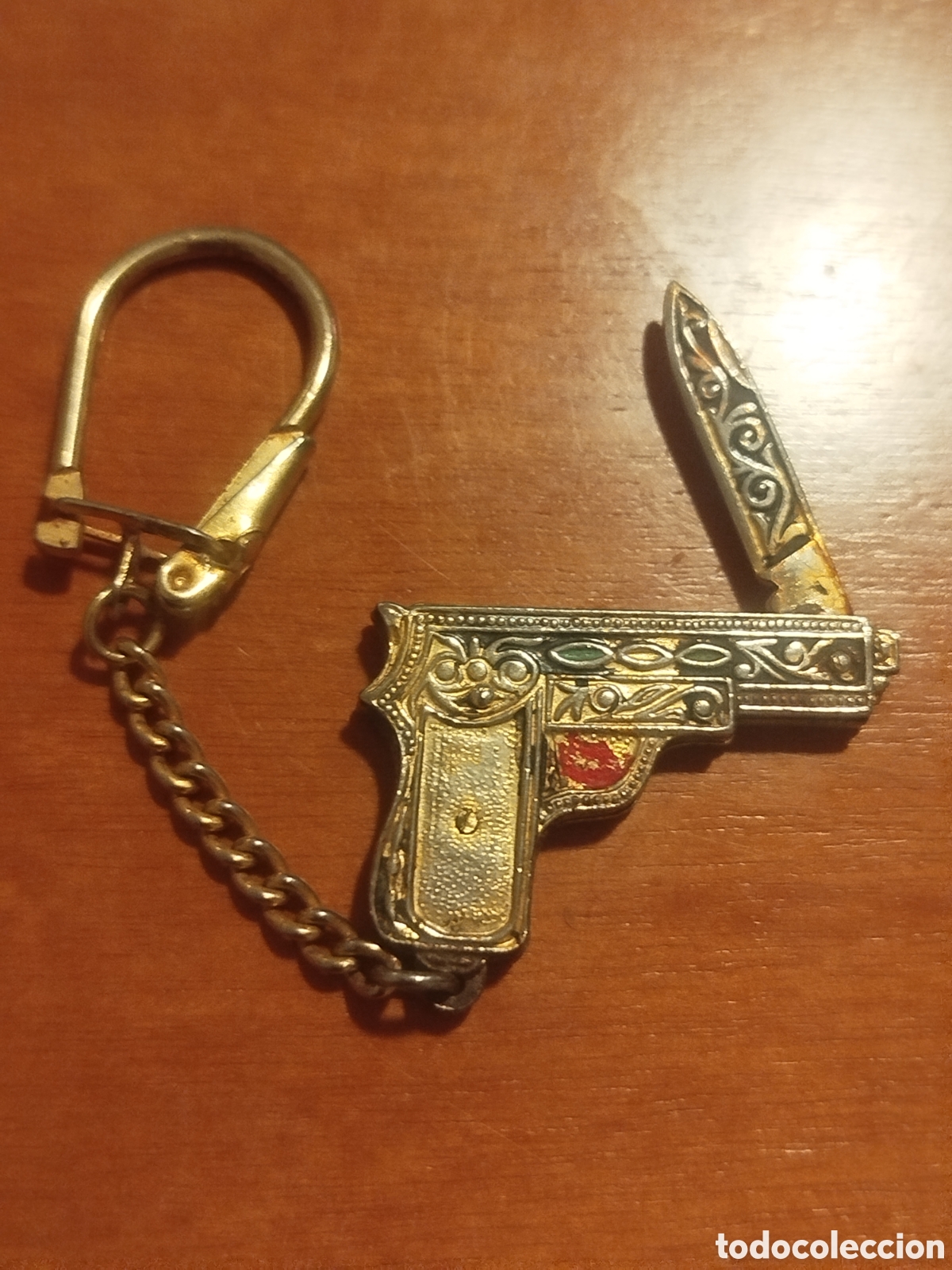 Coleccionismo de llaveros: LLAVERO NAVAJA PISTOLA DAMASQUINADA