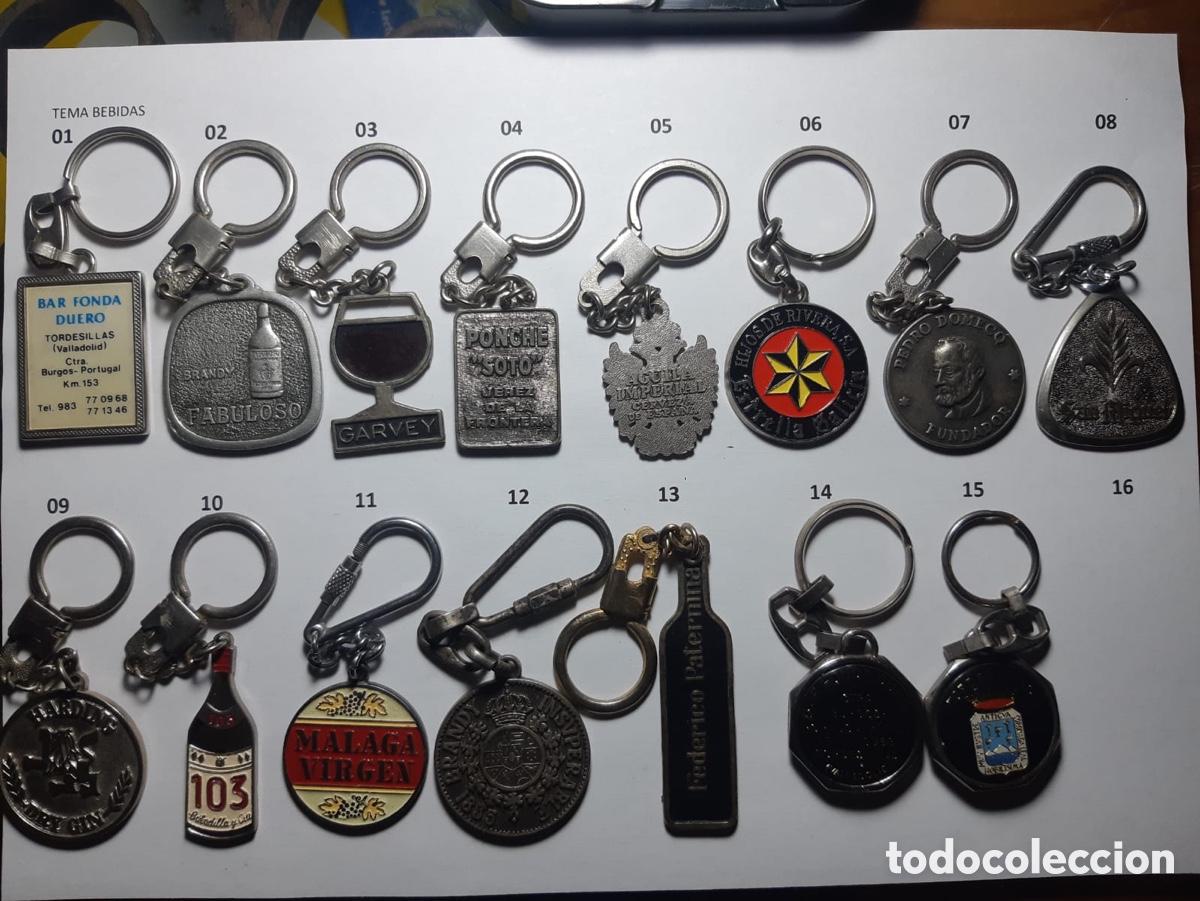 Sammlung von Schl&uuml;sselanh&auml;ngern: Llaveros antiguos de marcas de bebidas