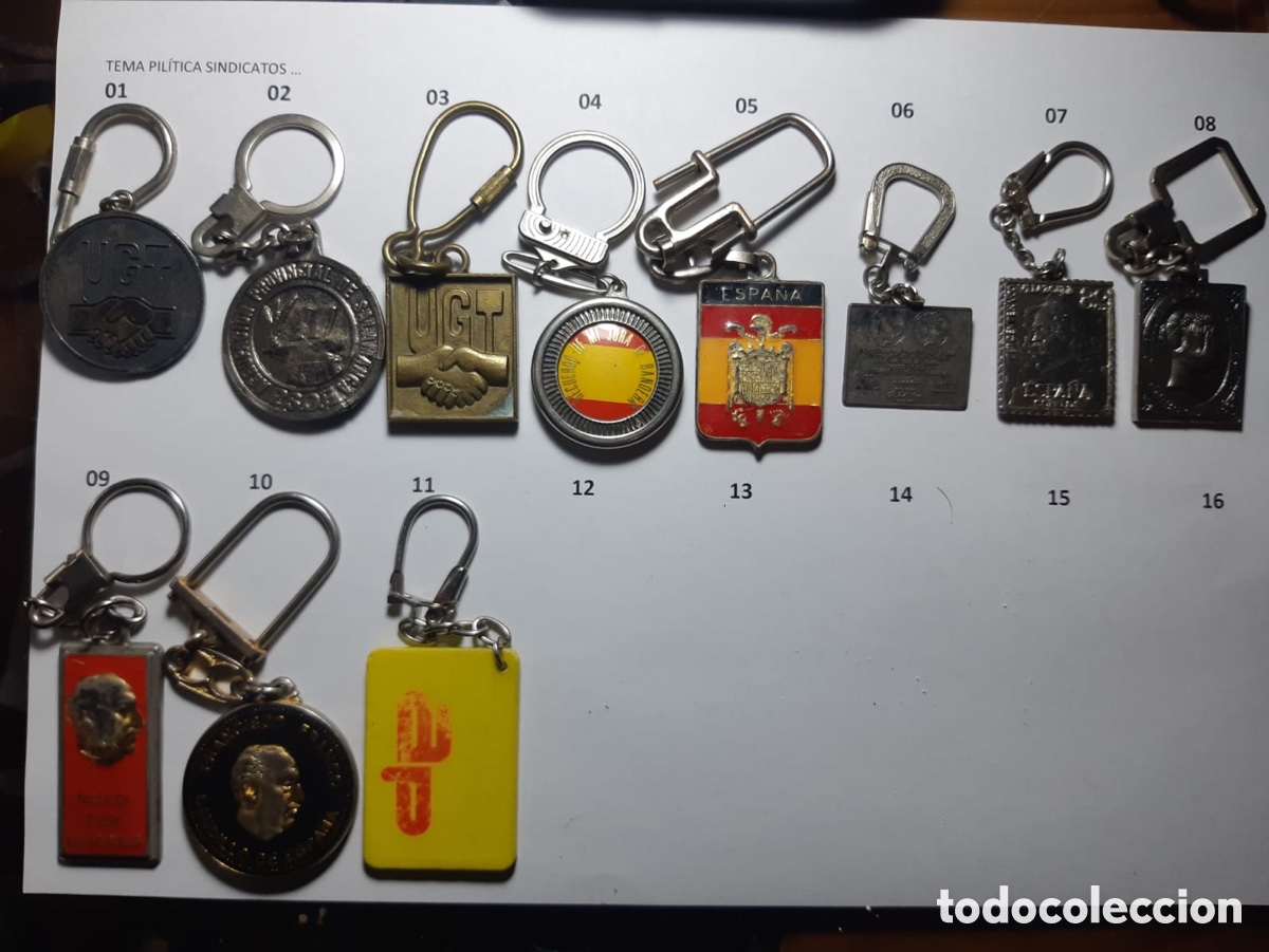 Sammlung von Schl&uuml;sselanh&auml;ngern: Llaveros antiguos de partidos pol&iacute;ticos y sindicatos
