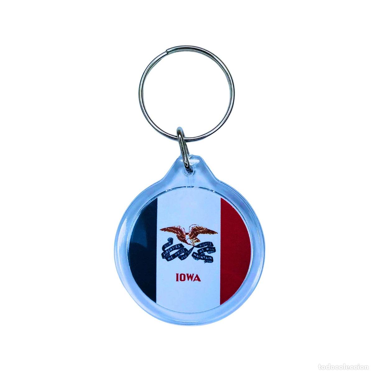 Collection of Keychains: Llavero Acr&iacute;lico Redondo - Bandera Estado Iowa - USA