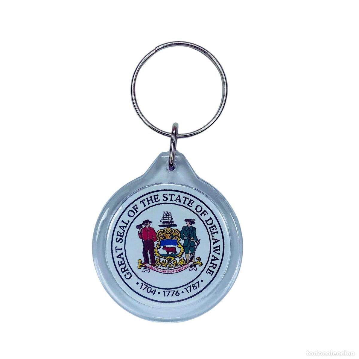 Sammlung von Schl&uuml;sselanh&auml;ngern: Llavero Acr&iacute;lico Redondo- Escudo Estado delaware - USA