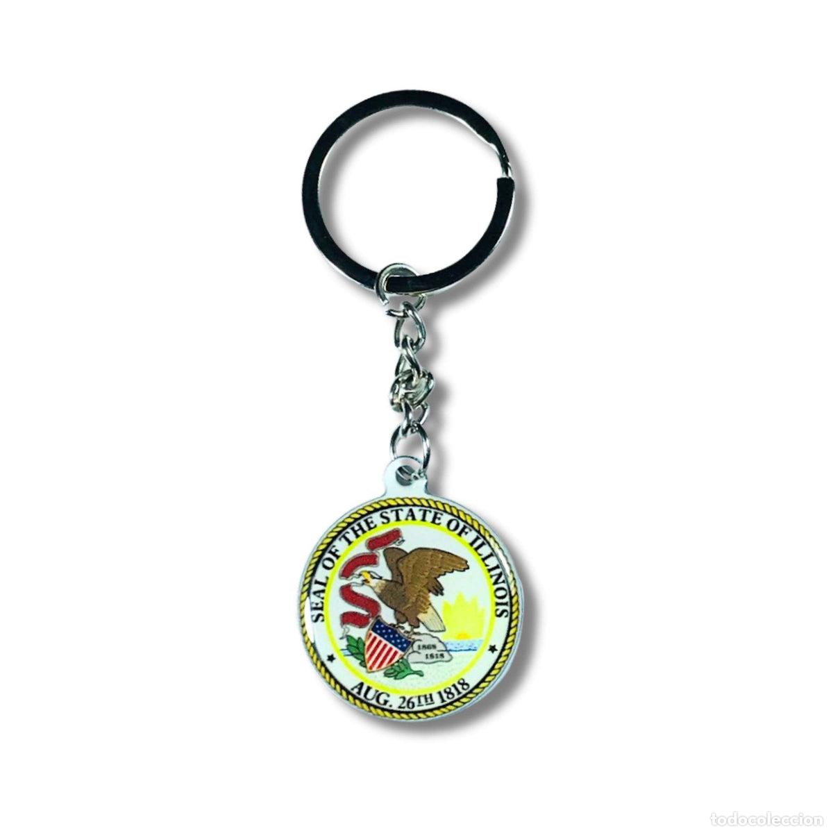 Sammlung von Schl&uuml;sselanh&auml;ngern: Llavero Metal - Escudo Estado Illinois - USA