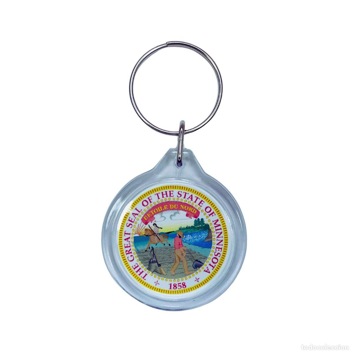 Collection of Keychains: Llavero Acr&iacute;lico Redondo- Escudo Estado Minnesota - USA