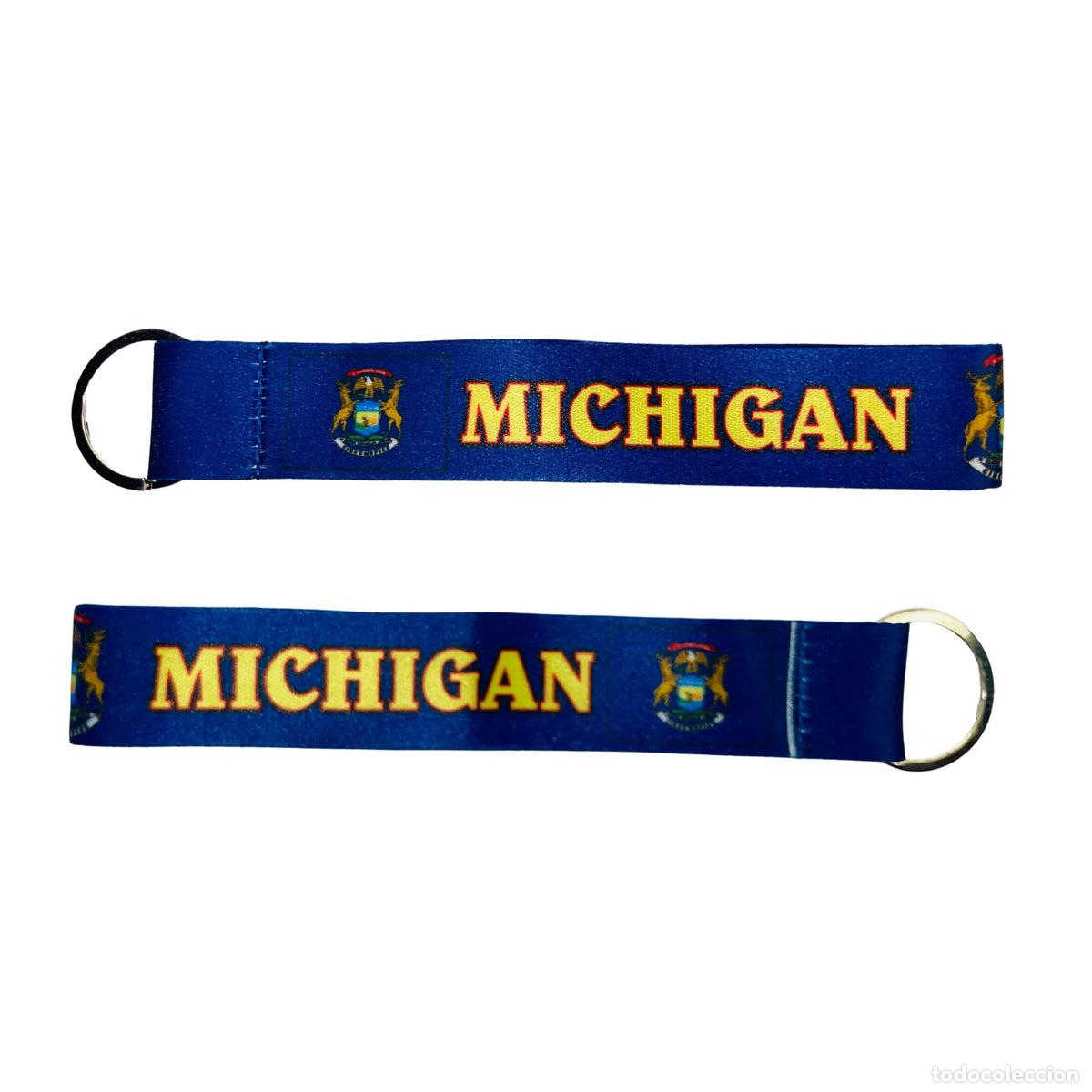 Collection of Keychains: Llavero Tela - Bandera Estado Michigan - USA - K078