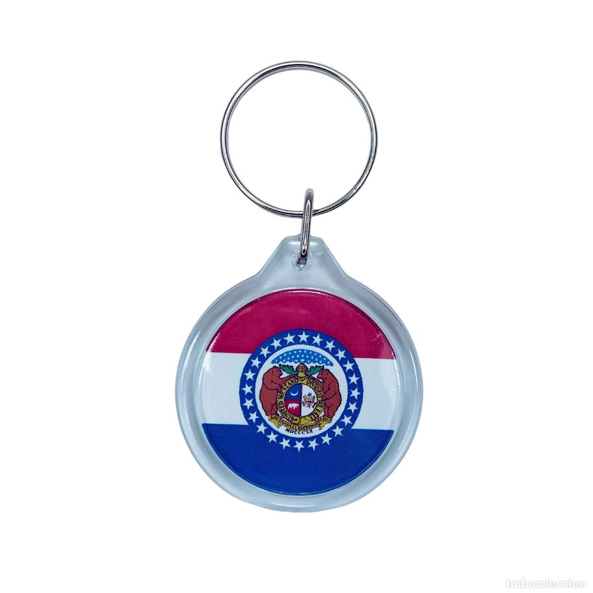 Collection of Keychains: Llavero Acr&iacute;lico Redondo - Bandera Estado Missouri - USA