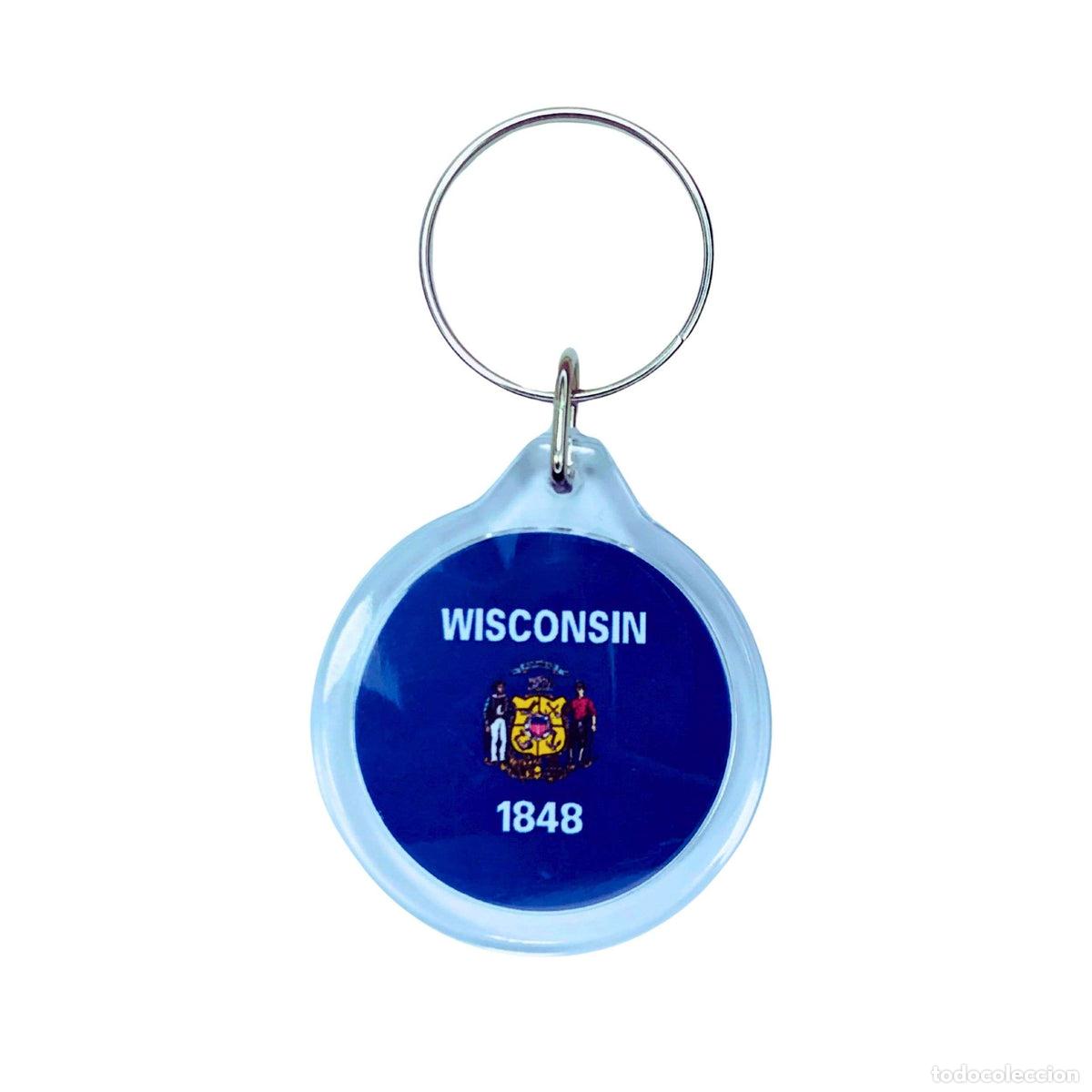 Collection of Keychains: Llavero Acr&iacute;lico Redondo - Bandera Estado Wisconsin - USA