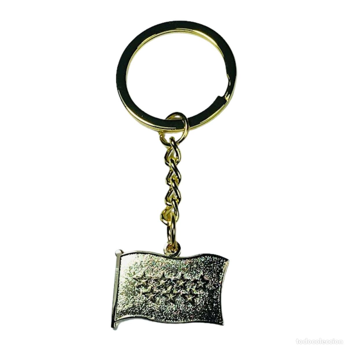 Collection of Keychains: Llavero Color Oro - Bandera de Comunidad de Madrid - Espa&ntilde;a