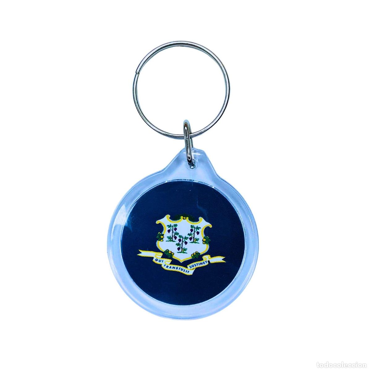 Collection of Keychains: Llavero Acr&iacute;lico Redondo - Bandera Estado Connecticut - USA