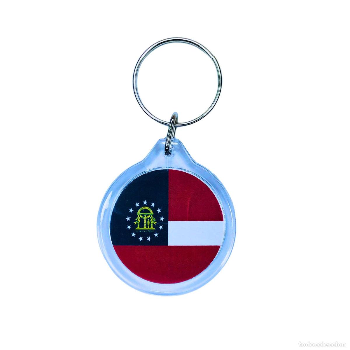 Collection of Keychains: Llavero Acr&iacute;lico Redondo - Bandera Estado Georgia - USA