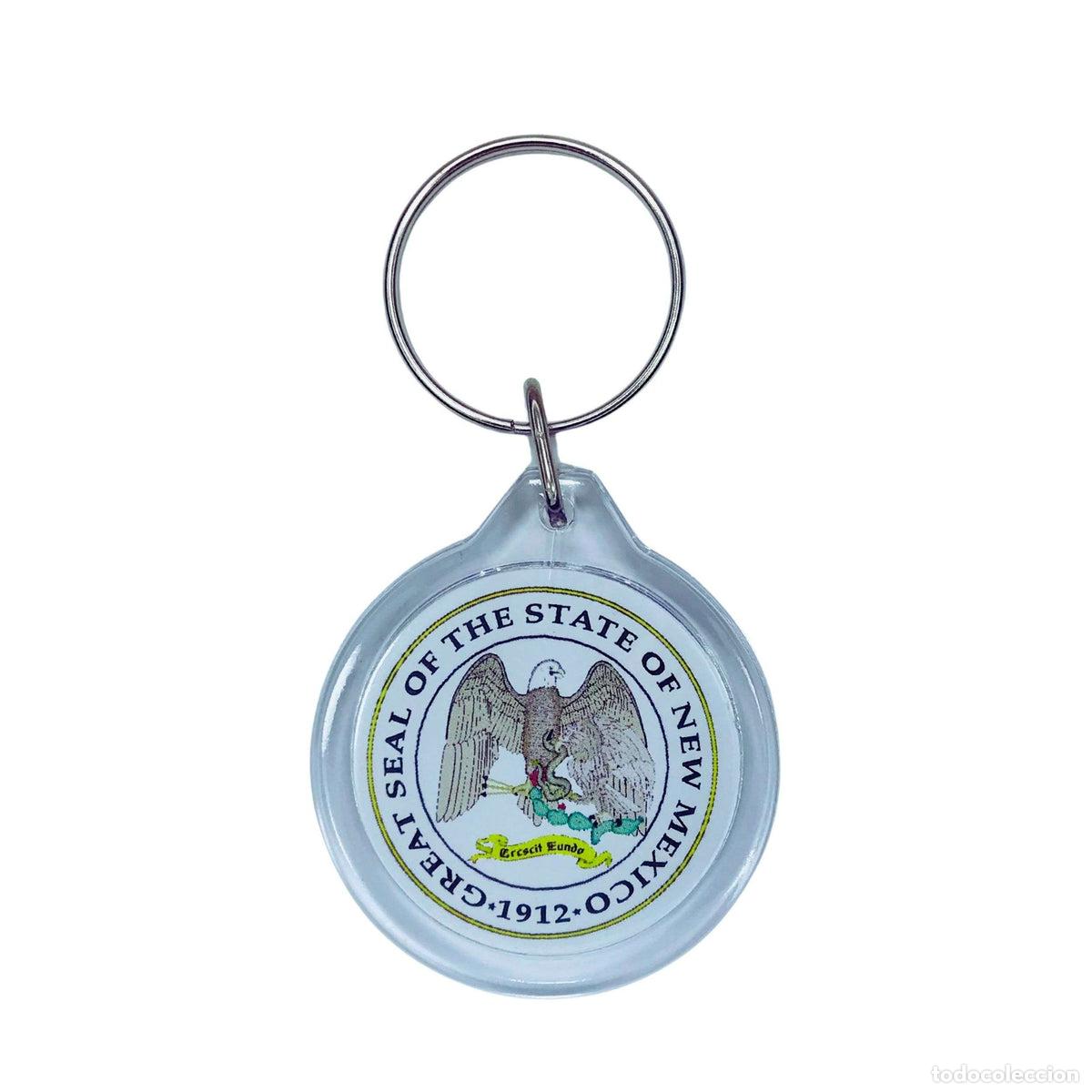 Collection of Keychains: Llavero Acr&iacute;lico Redondo- Escudo Estado New Mexico - USA