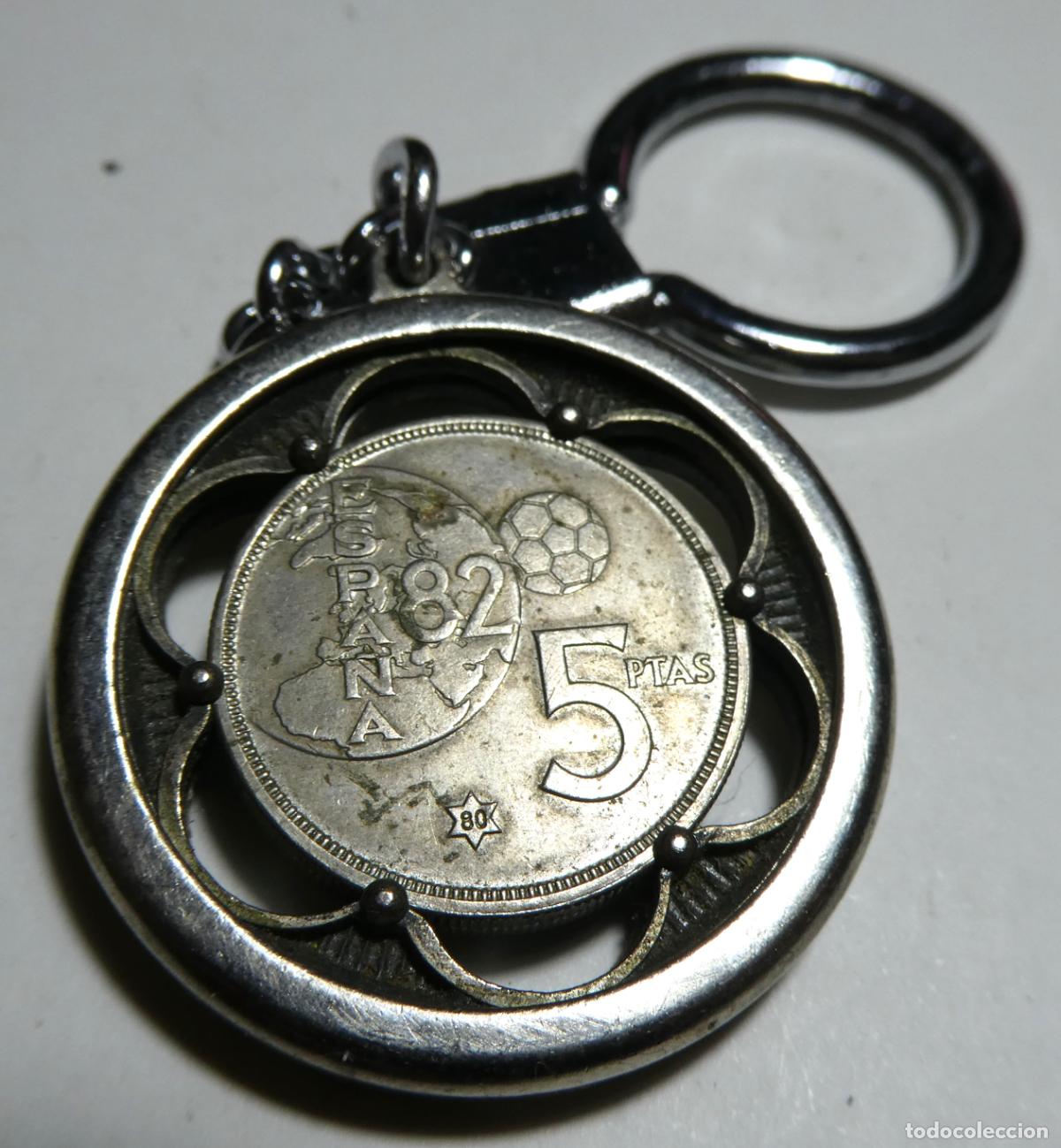 Collezionismo di Portachiavi: Llavero con moneda de 5 pesetas de Juan carlos I