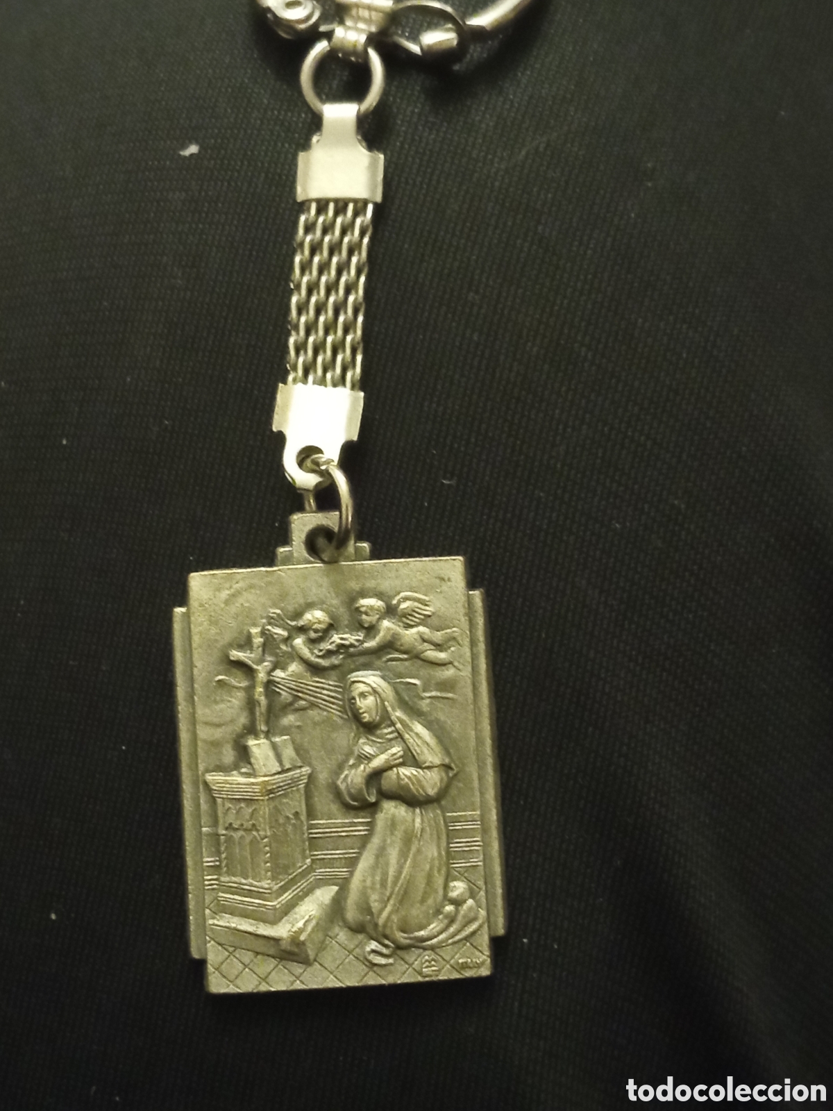 Coleccionismo de llaveros: Antiguo llavero de metal plateado, Santa Rita de Casia