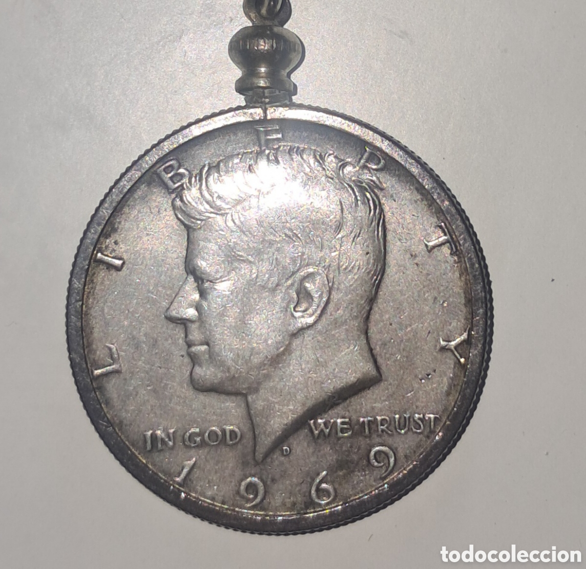 Coleccionismo de llaveros: LLAVERO MONEDA MEDIO DOLAR PLATA KENNEDY 1969 PLATA