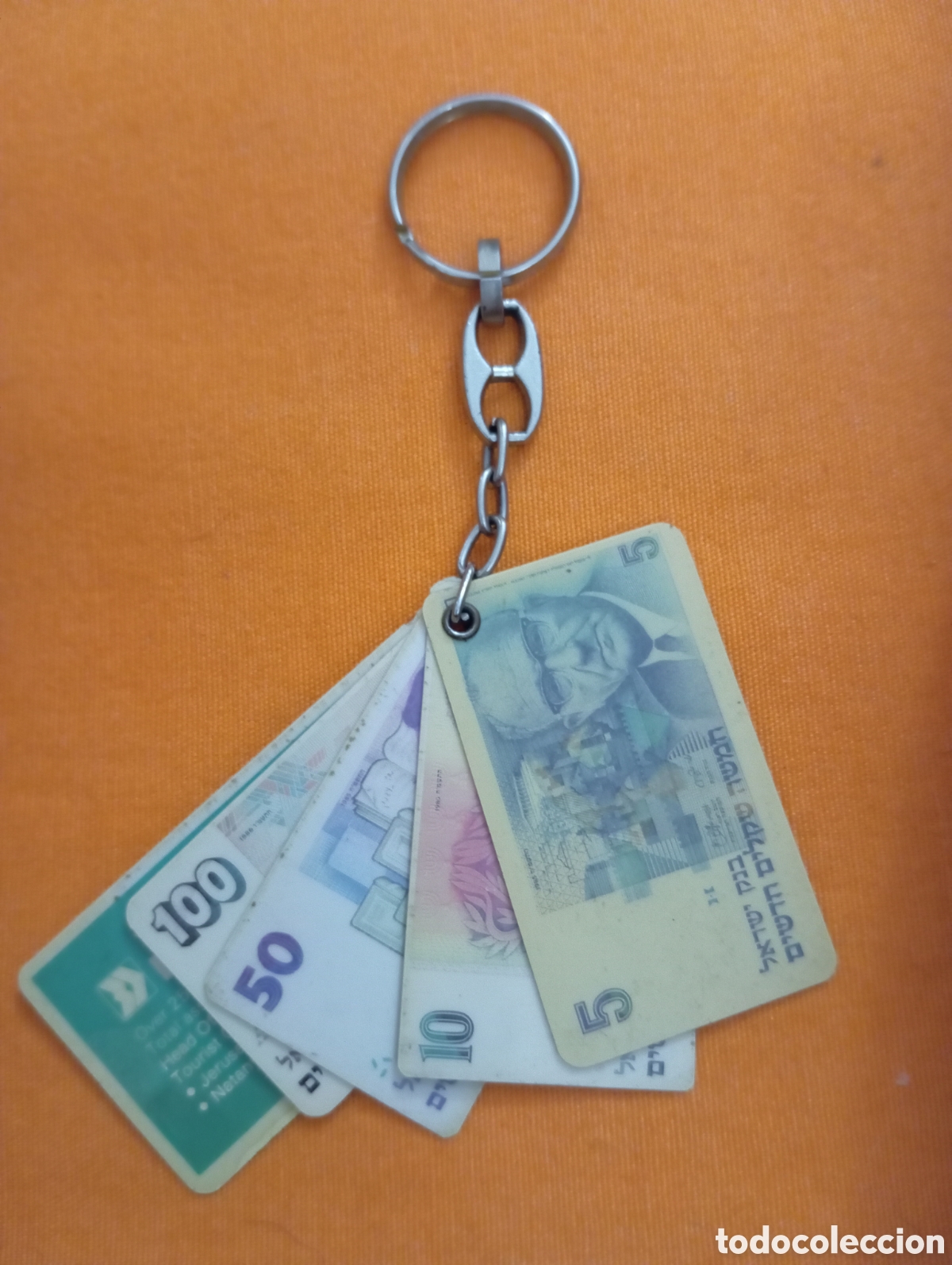 Coleccionismo de llaveros: Llavero con tarjetitas de billetes israel&iacute;es
