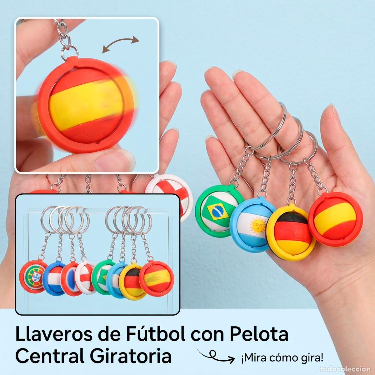 Coleccionismo de llaveros: Pack de 8 Llaveros de F&uacute;tbol Giratorios - Banderas del Mundo