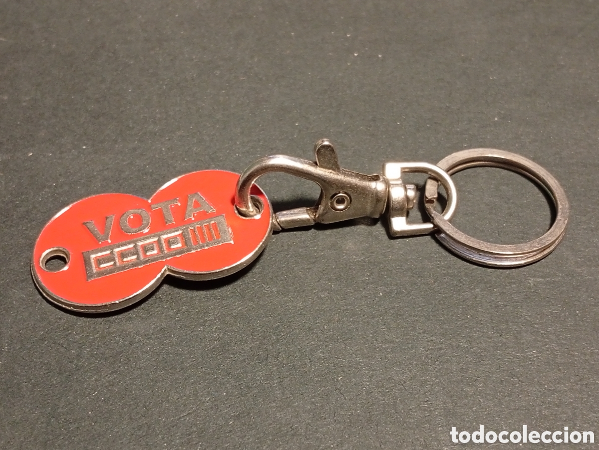 Coleccionismo de llaveros: Llavero monedas para carro de compra, vota CCOO