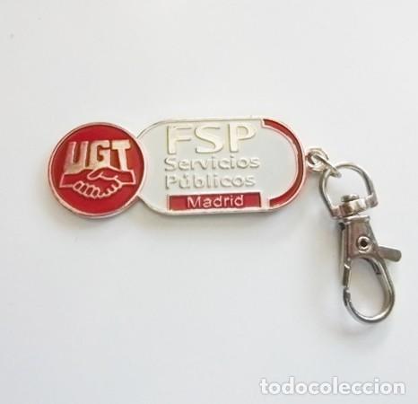 Collectionnisme de portes-cl&eacute;s: LLAVERO UGT FSP SERVICIOS P&Uacute;BLICOS - MONEDA DE CARRITO - PUBLICIDAD SINDICATO ESPA&Ntilde;A - UNI&Oacute;N GENERAL