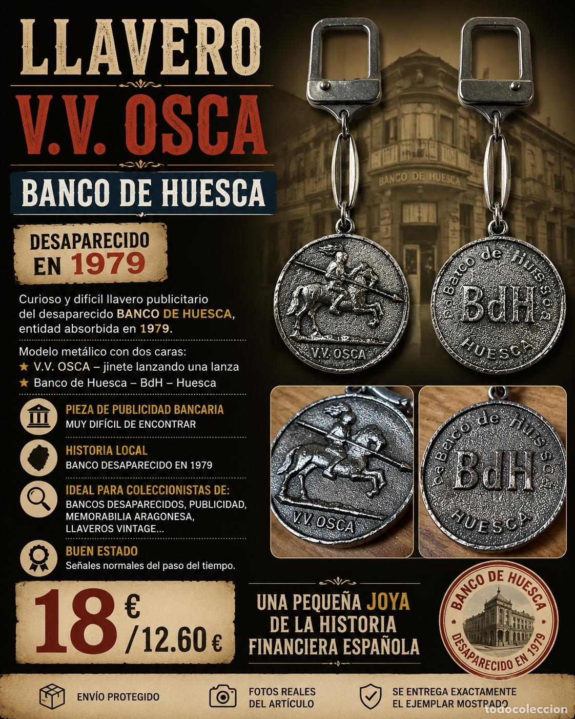 Coleccionismo de llaveros: LLAVERO V.V. OSCA | BANCO DE HUESCA | DESAPARECIDO EN 1979 | PUBLICIDAD BANCARIA
