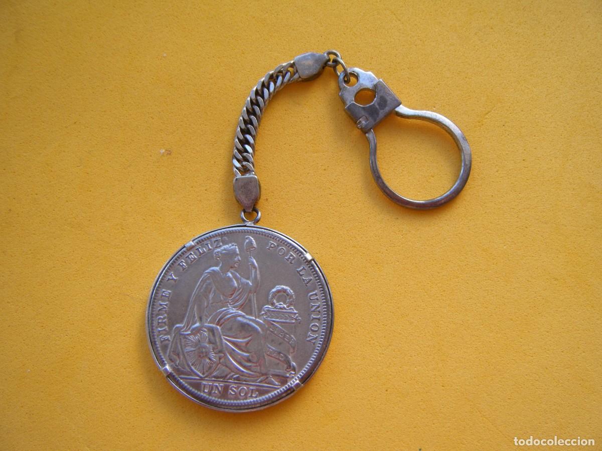 Coleccionismo de llaveros: LLAVERO DE PLATA CON MONEDA DE UN SOL PERUANO - Foto 1