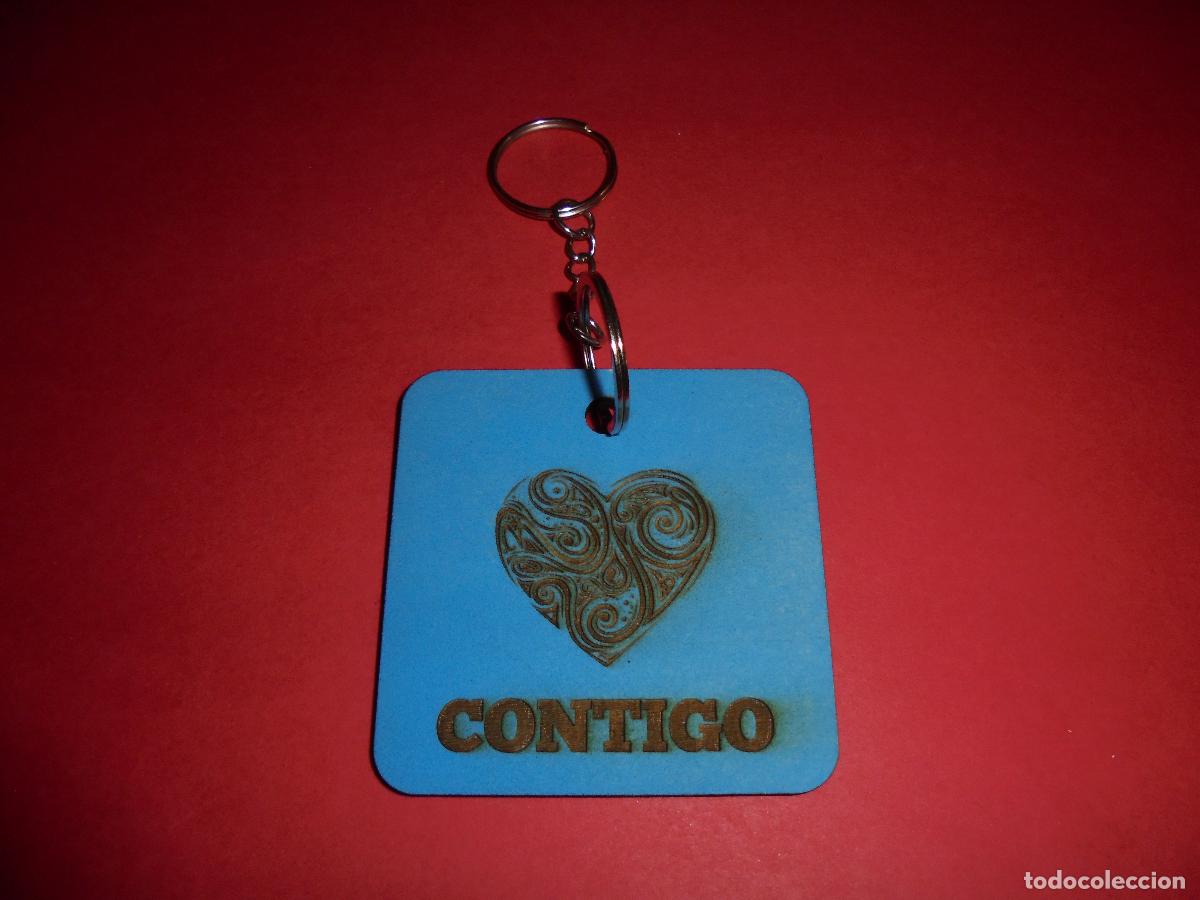 Coleccionismo de llaveros: LLAVERO ARTESANAL DE MADERA GRABADA - CONTIGO - CORAZON - ROMANTICO - REGALO