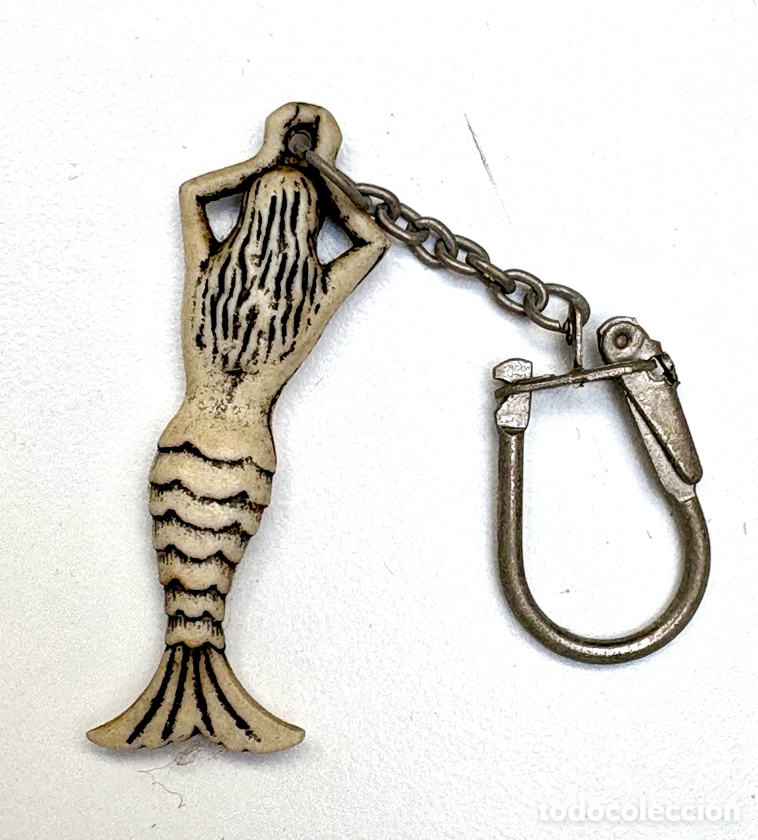 Coleccionismo de llaveros: Llavero Antiguo Sirena A&ntilde;os 70 - Pl&aacute;stico Imitaci&oacute;n Marfil / Hueso - Vintage Colecci&oacute;n