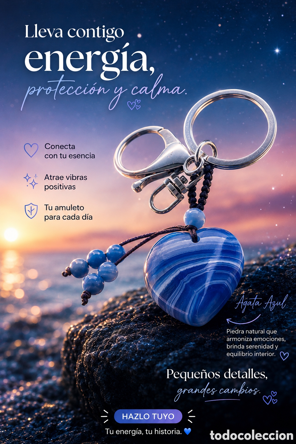 Coleccionismo de llaveros: Llavero Coraz&oacute;n &Aacute;gata Azul Natural
