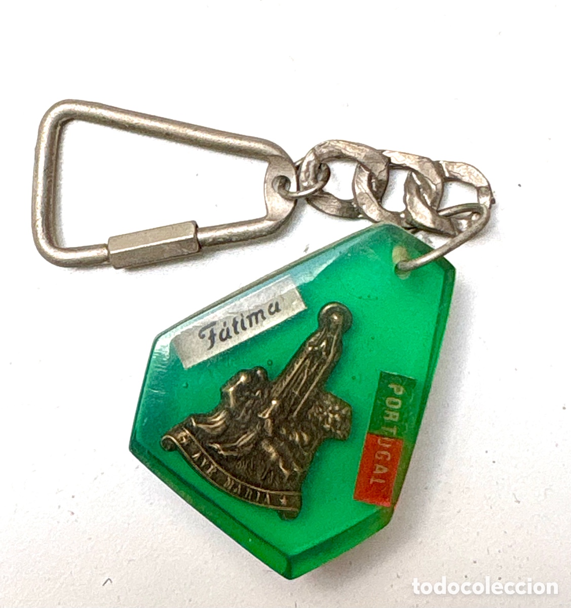 Collectionnisme de portes-cl&eacute;s: Llavero Vintage Religioso F&aacute;tima Portugal &ndash; Resina Verde A&ntilde;os 70/80