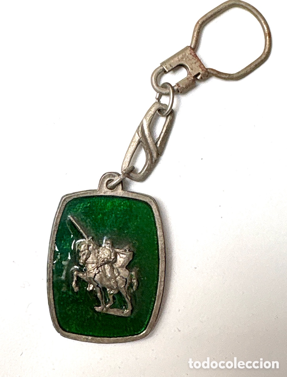 Coleccionismo de llaveros: Antiguo Llavero Vintage de Metal y Esmalte Verde - El Cid Campeador, Recuerdo de Burgos