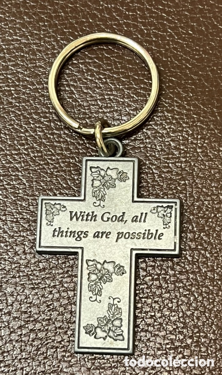 Coleccionismo de llaveros: Llavero. Cruz. &ldquo;With God, all things are possible&rdquo;. Peltre. FAF INC. Vintage.