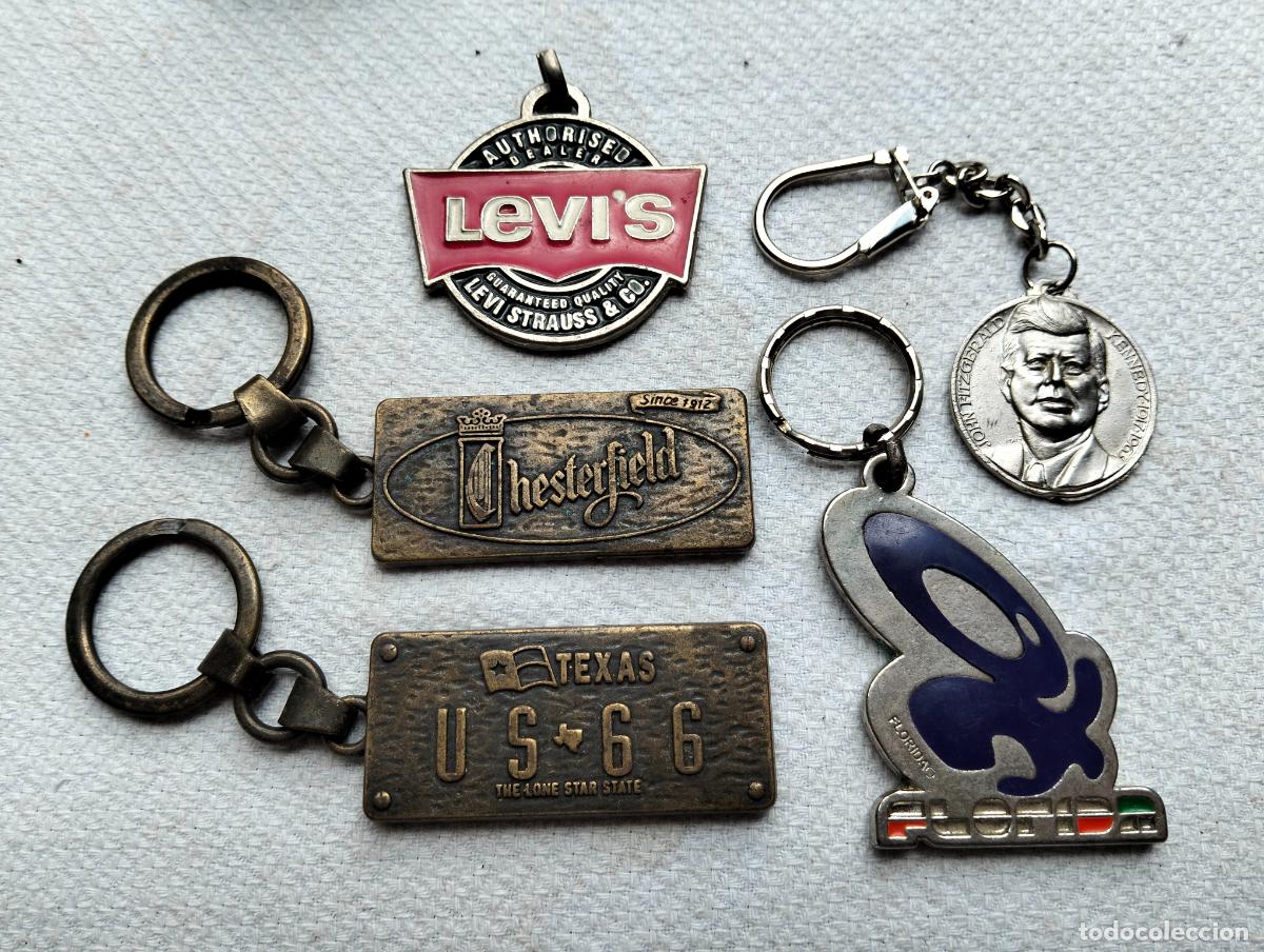 Sammlung von Schl&uuml;sselanh&auml;ngern: Lote de llaveros antiguos metal de estados unidos usa levi's us 66 texas florida kennedy
