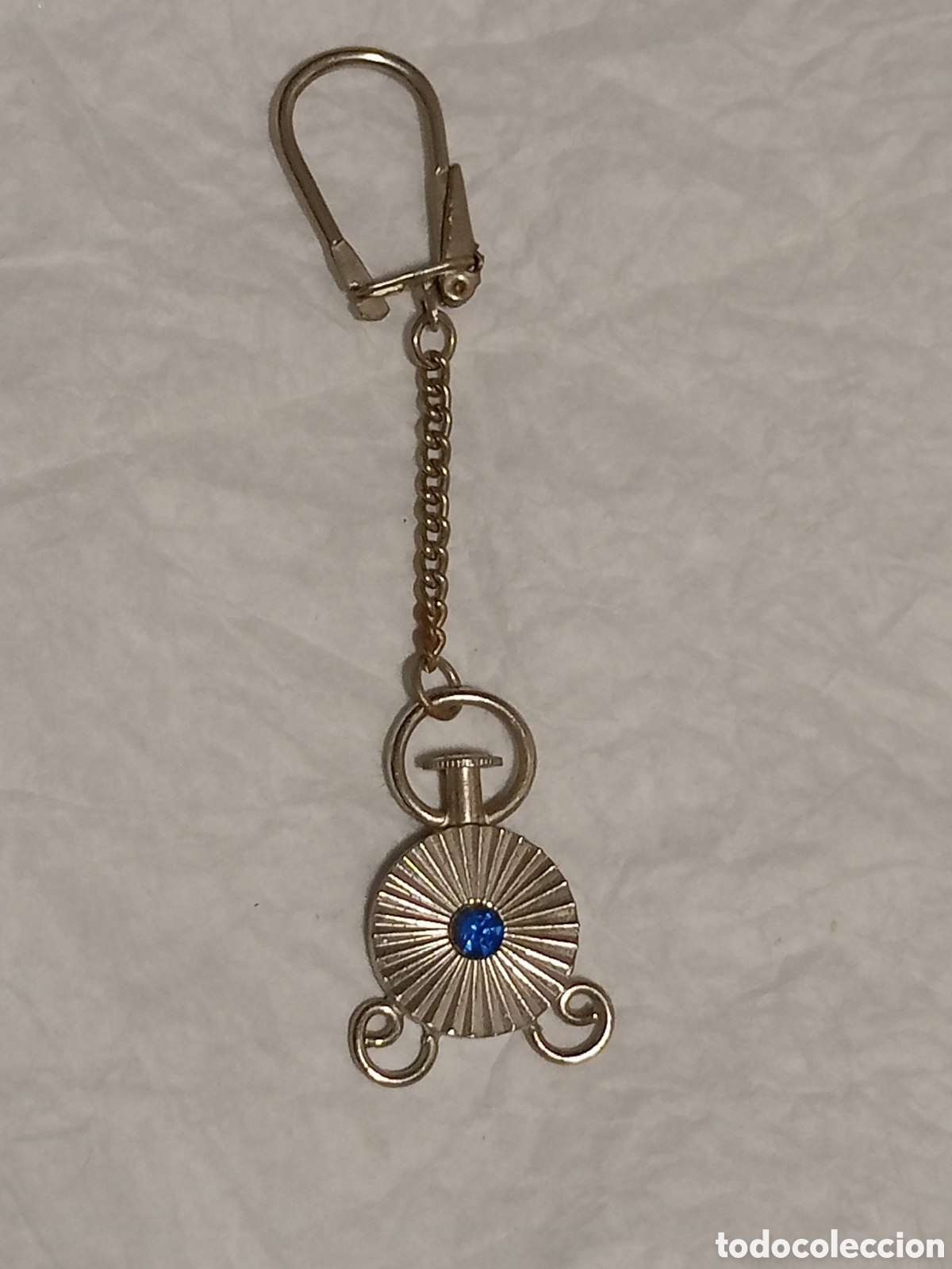 Colecionismo de porta-chaves: Llavero dise&ntilde;o vintage a&ntilde;os 70 con cristal azul