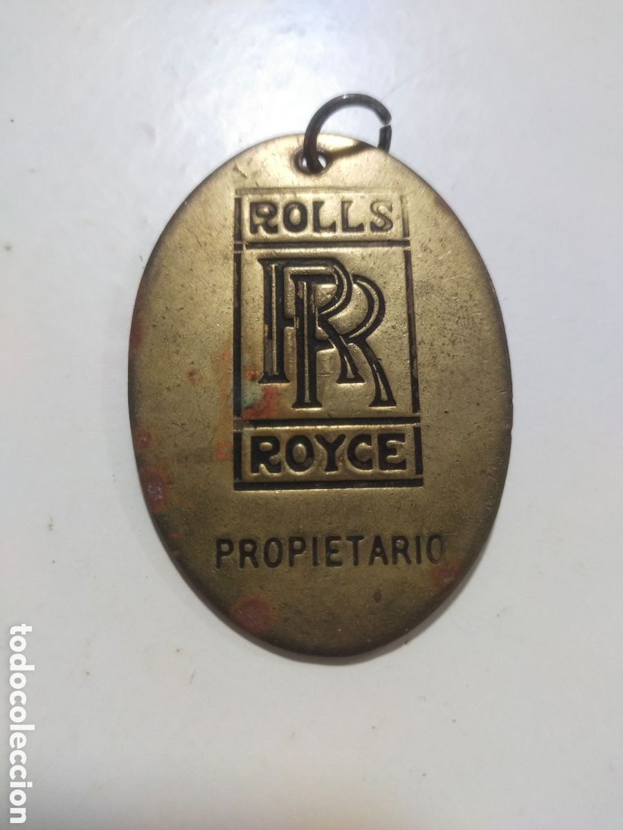 Coleccionismo de llaveros: Antigua Chapa Llavero Rolls Royce Propietario Ovalado de Lat&oacute;n Vintage Coche