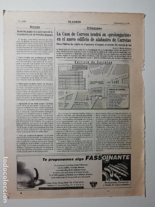 Colecionismo de Los Domingos de ABC: Recorte La casa de Correos tendr&aacute; su prolongaci&oacute;n en el nuevo edificio de alabastro de Carretas 1998