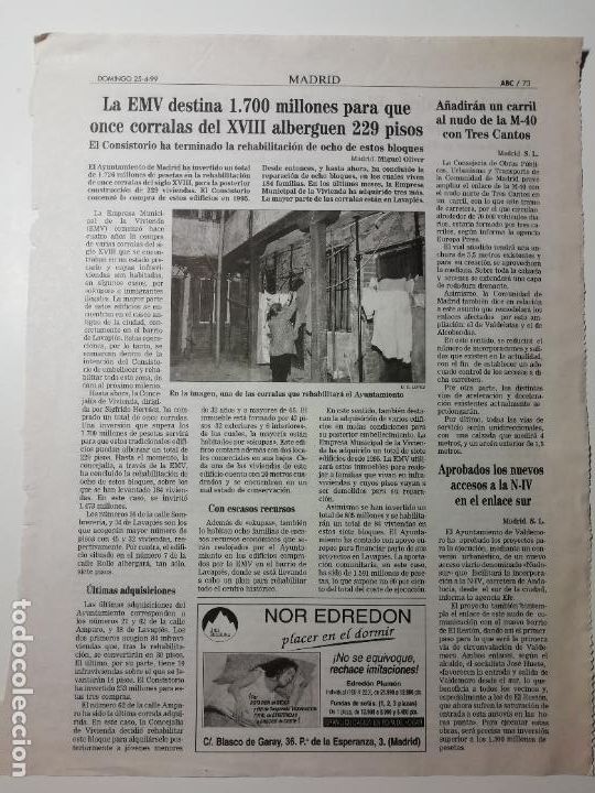Colecionismo de Los Domingos de ABC: Recorte La EMV destina 1700 millones a 11 corralas del XVIII 1999 Antonio Canales Flamenco