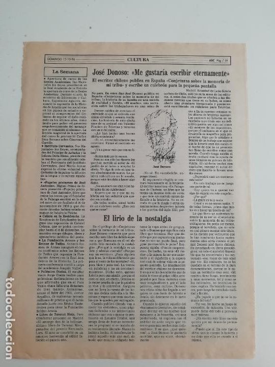 Coleccionismo de Los Domingos de ABC: Recorte Jos&eacute; Donoso &laquo;Conjeturas sobre la memoria de mi tribu&raquo; Manifiesto herederos Borges Letra 1996