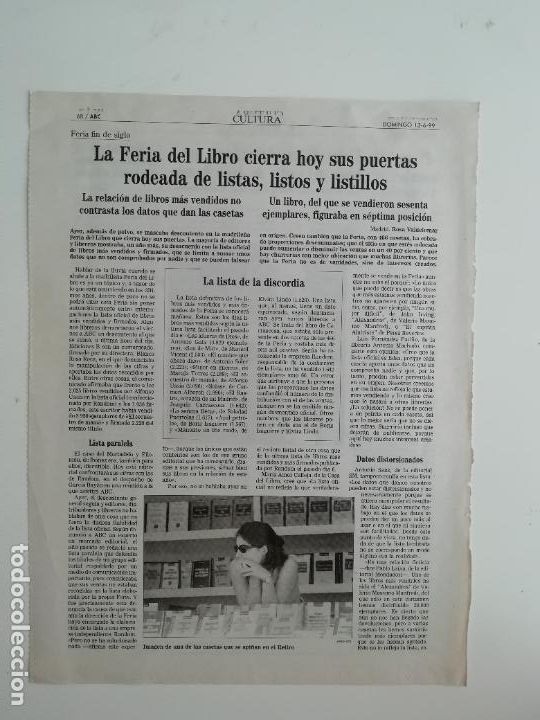 Collectionnisme de Los Domingos de ABC: Recorte Feria del Libro de Madrid L&iacute;rica de una Atl&aacute;ntida Juan Ram&oacute;n Jim&eacute;nez Subastas ABC 1999