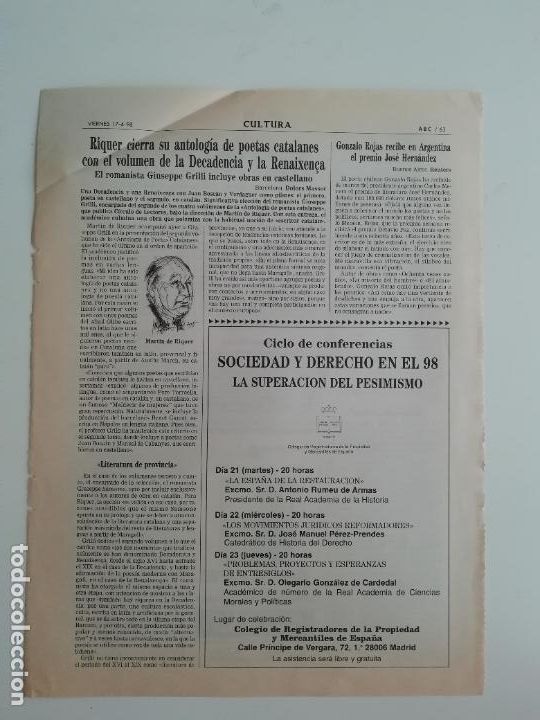 Sammeln von Los Domingos de ABC: Recorte Mart&iacute;n de Riquer Gonzalo Rojas PhotoEspa&ntilde;a FAPE 98 ABC 1998